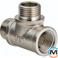 Трійник Valtec вн./нар./нар. Нікель 1/2", Тип різьблення: Внутрішня/Зовнішня/Зовнішня, Діаметр різьблення: 1/2", Модифікація: 1/2"х1/2"х1/2" вн.-нар.-нар., Матеріал: Латунь нікельована, фото 