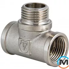 Трійник Valtec вн./нар./вн. Нікель 1/2", Тип різьблення: Внутрішня/Зовнішня/Внутрішня, Діаметр різьблення: 1/2", Модифікація: 1/2"х1/2"х1/2" вн.-нар.-вн., Матеріал: Латунь нікельована, фото 