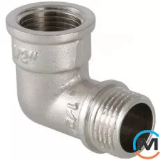 Кутник Valtec нар.-нар. Нікель 3/4", Тип різьблення: Зовнішня, Діаметр різьблення: 3/4", Матеріал: Латунь нікельована, фото 