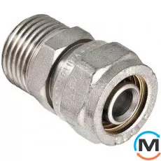 Valtec VTm.301 Соединение с нар .р. 20 х3/4", Тип резьбы: Наружная, Диаметр резьбы: 3/4", Диаметр (мм): 20, Рабочее давление (бар): 10, Материал: Сталь нержавеющая, фото 