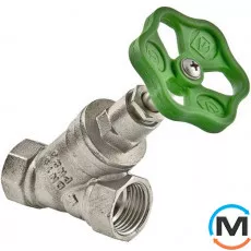 Вентиль прямоточний Valtec VT.052.N.06 нікельований 3/4", Тип різьблення: Внутрішня/Внутрішня, Діаметр різьблення: 3/4", Виконання: Прямий, Тип ручки: Штурвал, Робочий тиск (бар): 16, Матеріал: Латунь, фото 