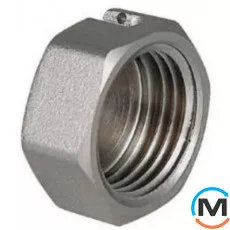 Заглушка Valtec із вушком для пломбування 1/2" вн., Тип різьблення: Внутрішня, Діаметр різьблення: 1/2", Виконання: З вушком, Матеріал: Латунь нікельована, фото 