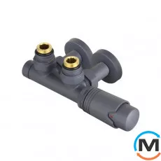 Термостатичний комплект ARTTIDESIGN для нижнього підключення 1/2 50мм "БІНОКЛЬ" сірий матовий, фото 