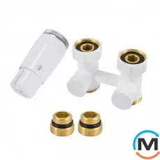 Комплект радіаторний Schlosser прямий білий вузол підключення 3/4x3/4 + 2шт 1/2x3/4 ніпеля термоголовка 601100033, фото 