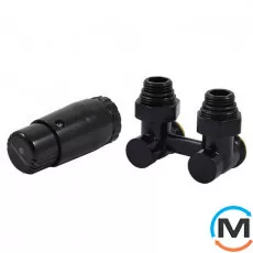 Комплект радіаторний Schlosser кутовий вузол підключення 3/4x3/4 + 2 1/2x3/4 ніпеля з головкою Mini M30x1,5 RAL9005 чорний мат, фото 