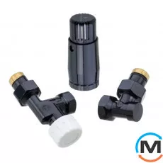 Комплект термостатичний Schlosser GZ1/2 x GW1/2 аксіальний з головкою Mini M30x1,5 RAL9005 чорний мат, фото 