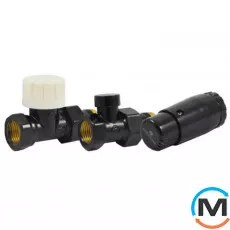 Комплект термостатичний Schlosser GZ1/2 x GW1/2 прямий з головкою Mini M30x1,5 RAL9005 чорний мат, фото 