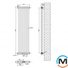 Вертикальний радіатор опалення ARTTIDESIGN Bari II 8/1500/380/50 білий матовий, Підключення радіатора: Нижнє, Виконання: Вертикальний, Колір: Білий, Висота (мм): 1500, Ширина (мм): 380, Кількість рядів: 2, фото 