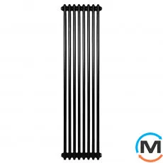 Вертикальный дизайнерский радиатор отопления ARTTIDESIGN Bari II 8/1800/380/50 черный матовый, Подключение радиатора: Нижнее, Исполнение: Вертикальный, Цвет: Черный, Высота (мм): 1800, Ширина (мм): 380, Количество рядов: 2, фото 