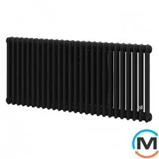 Трубчастий радіатор DeLonghi Multicolumn H=570 3-26 (секцій) конфігурація 0 (бічне 1/2") RAL9005МATT, Підключення радіатора: Бокове, Виконання: Горизонтальний, Колір: Чорний, Діаметр вхід/вихід: 1/2", Висота (мм): 570, Ширина (мм): 1196, Глибина (мм): 107, фото 