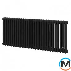 Трубчастий радіатор DeLonghi Multicolumn H=570 3-28 (секцій) конфігурація 0 (бічне 1/2") RAL9005МATT, Підключення радіатора: Бокове, Виконання: Горизонтальний, Колір: Чорний, Діаметр вхід/вихід: 1/2", Висота (мм): 570, Ширина (мм): 1288, Глибина (мм): 107, фото 