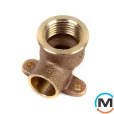 Настінне коліно мідне IBP 15 - 1/2", Варіант: Настінне, Тип різьблення: Внутрішня, Діаметр різьблення: 1/2", Виконання: 3 кріплення, Діаметр (мм): 15, фото 