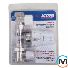 Термостатичний комплект Icma KTE 986 1/2" прямий, Діаметр різьблення: 1/2", Виконання: Прямий, Колір: Нікельований, Нульове становище: Є, Приєднання: M28x1,5, фото 