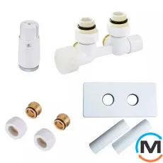 Комплект Schlosser Duo-plex Mini (Comple Selection) угловой левый GZ 1/2 x 15mm Cu белый головка MINI M30x1,5+ Комплект трубок с двойной розеткой, фото 