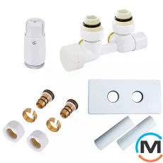 Комплект Schlosser Duo-plex Mini (Comple Selection) угловой левый GZ 1/2 x 16х2 mm PEX белый головка MINI M30x1,5+ Комплект трубок с двойной розеткой, фото 