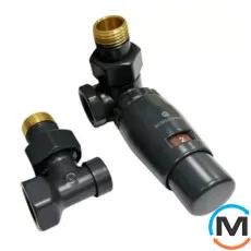 Комплект Schlosser термостатический GZ1/2 x GW1/2 осевой правый с головкой Mini M30x1,5 RAL7016 антрацит мат, фото 