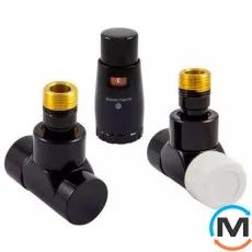 Комплект термостатический LUX угловой Schlosser GZ 1/2 х 15 mm Cu RAL 9005 черный мат, фото 