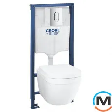Комплект подвесного унитаза с инсталляцией Grohe Solido 5 в 1 с овальной кнопкой хром, фото 