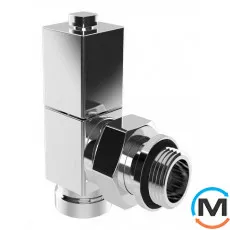 Вентиль Royal Thermo ручной регулировки, угловой, хром, ручка CUBE 1/2 ", Диаметр резьбы: 1/2", Исполнение: Угловой, Цвет: Хром, фото 