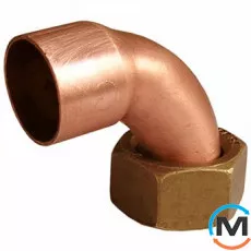 Коліно мідне IBP 90° Мідна накидна гайка 15 - 3/4", Варіант: Просте, Градус (град.): 90, Тип різьблення: Накидна гайка, Діаметр різьблення: 3/4", Діаметр (мм): 15, фото 