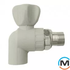 Полипропиленовый шаровый кран Berkeplastik угловой для радиаторов 25x3/4", Тип резьбы: Наружная, Диаметр резьбы: 3/4", Диаметр (мм): 25, фото 