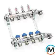 Коллектор Rehau HKV-D 03 (Edelstahl) из нержавейки, Количество выходов: 3, Тип коллектора: С расходомерами, Диаметр вход/выход: 1", Диаметр подводов: 3/4", Резьба подводов: Евроконус, Материал коллектора: Нержавеющая сталь, фото 