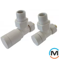Комплект клапанів Schlosser Elegant кутовий білий для мідних труб, Діаметр різьблення: 1/2", Виконання: Кутовий, Колір: Білий, Нульове становище: Ні, Приєднання: М30х1,5, фото 