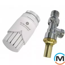 Комплект RTLтермостатическая головка Schlosser Diamant, соединение PEX , никелированный, прямой, Исполнение: Прямой, Цвет: Никелированный, фото 