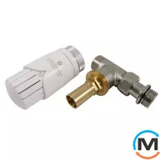 Комплект RTLтермостатическая головка Schlosser Diamant, соединение PEX , никелированный, угловой, Исполнение: Угловой, Цвет: Никелированный, фото 