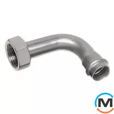 Коліно з нержавіючої сталі Sanha NiroSan з гайкою 9002М 22х1", Тип різьблення: Накидна гайка, Діаметр різьблення: 1", Діаметр (мм): 22, фото 