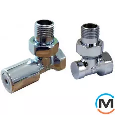 Комплект для радіаторів/рушникосушки кутовий Schlosser, Діаметр різьблення: 1/2", Виконання: Кутовий, Колір: Хром, Нульове становище: Ні, Приєднання: М30х1,5, фото 