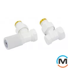 Комплект для рушникосушарки кутовий Schlosser, Діаметр різьблення: 1/2", Виконання: Кутовий, Колір: Білий, Нульове становище: Ні, Приєднання: М30х1,5, фото 