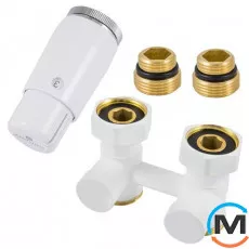 Комплект радіаторний кутовий, білий Schlosser 3/4x3/4 + 2 1/2x3/4, Діаметр різьблення: 3/4", Виконання: Кутовий, Колір: Білий, Нульове становище: Ні, Приєднання: М30х1,5, фото 