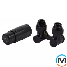 Комплект радіаторний кутовий, чорний Schlosser 3/4x3/4 + 2 1/2x3/4, Діаметр різьблення: 3/4", Виконання: Кутовий, Колір: Чорний, Нульове становище: Ні, Приєднання: М30х1,5, фото 