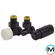 Комплект термостатичний Schlosser, чорний, кутовий, Діаметр різьблення: 1/2", Виконання: Кутовий, Колір: Чорний, Нульове становище: Ні, Приєднання: М30х1,5, фото 