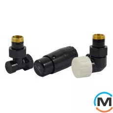 Комплект термостатичний Schlosser, чорний, осьовий правий, Діаметр різьблення: 1/2", Виконання: Торцевий правий, Колір: Чорний, Нульове становище: Ні, Приєднання: М30х1,5, фото 