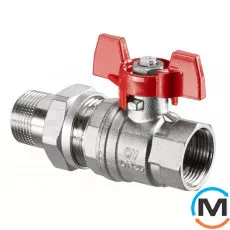 Кран кульовий Oventrop "Optibal" американка 1/2", метелик, Тип різьблення: Внутрішня/Зовнішня, Діаметр різьблення: 1/2", Виконання: Прямий, Тип ручки: Метелик, Робочий тиск (бар): 16, Матеріал: Латунь, фото 