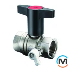 Кран кульовий Oventrop "Optibal" 1/2" вн.-вн.. зі штуцером для зливу, Тип різьблення: Внутрішня/Внутрішня, Діаметр різьблення: 1/2", Виконання: Прямий, Тип ручки: Маховик, Робочий тиск (бар): 16, Матеріал: Латунь, фото 