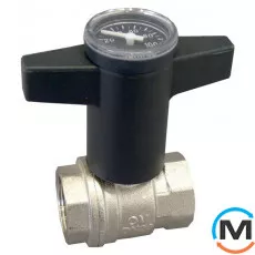 Кран кульовий Oventrop "Optibal" 1/2" вн.-вн. з термометром, Тип різьблення: Внутрішня/Внутрішня, Діаметр різьблення: 1/2", Виконання: Прямий, Тип ручки: Маховик, Робочий тиск (бар): 16, Матеріал: Латунь, фото 