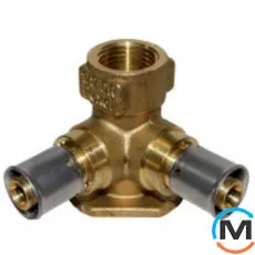 Уголок пресс Valsir с креплением 16х16х1/2"В, Вариант: Проходной, Тип резьбы: Внутренняя, Диаметр резьбы: 1/2", Назначение труб: Универсальная, Диаметр (мм): 16, Рабочее давление (бар): 10, Материал: Латунь, фото 