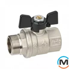 Кран кульовий Bugatti вн.-нар. 3/4" PN 20, Тип різьблення: Внутрішня/Зовнішня, Діаметр різьблення: 3/4", Виконання: Прямий, Тип ручки: Метелик, Робочий тиск (бар): 20, Матеріал: Латунь, фото 