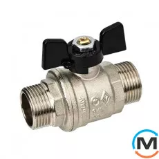 Кран кульовий Bugatti нар.-нар. 3/4", Тип різьблення: Зовнішня/Зовнішня, Діаметр різьблення: 3/4", Виконання: Прямий, Тип ручки: Метелик, Робочий тиск (бар): 40, Матеріал: Латунь, фото 