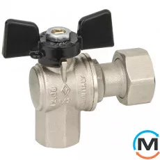 Кран кульовий Bugatti американка кутовий НГ 1/2 "х3/4", Тип різьблення: Внутрішня/Внутрішня, Діаметр різьблення: 1/2"х3/4", Виконання: Кутовий, Тип ручки: Метелик, Робочий тиск (бар): 20, Матеріал: Латунь, фото 