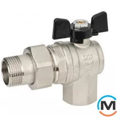 Кран кульовий Bugatti американка кутовий вн.-нар. 1", Тип різьблення: Внутрішня/Зовнішня, Діаметр різьблення: 1", Виконання: Кутовий, Тип ручки: Метелик, Робочий тиск (бар): 20, Матеріал: Латунь, фото 