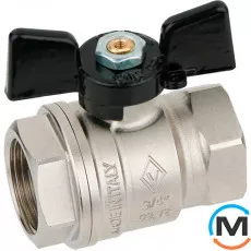 Кран кульовий Bugatti вн.-вн. 1/2", Тип різьблення: Внутрішня/Внутрішня, Діаметр різьблення: 1/2", Виконання: Прямий, Тип ручки: Метелик, Робочий тиск (бар): 20, Матеріал: Латунь, фото 