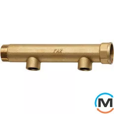 Модульный коллектор FAR 2 отвода 1 1/2" x 1" ВР, Тип резьбы: Внутренняя, Количество выходов: 2, Тип коллектора: Простой, Диаметр вход/выход: 1", Диаметр подводов: 1/2", Резьба подводов: Трубная, Материал коллектора: Латунь, фото 