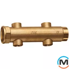 Модульный коллектор FAR 4 отвода 1 1/2" x 1" НР, Тип резьбы: Наружная, Количество выходов: 4, Тип коллектора: Простой, Диаметр вход/выход: 1 1/2", Диаметр подводов: 1", Резьба подводов: Трубная, Материал коллектора: Латунь, фото 