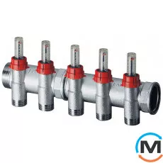 Запорный коллектор c расходомерами FAR 3 отвода 1"x3/4", Количество выходов: 3, Тип коллектора: С расходомерами, Диаметр вход/выход: 1", Диаметр подводов: 3/4", Резьба подводов: Евроконус, фото 