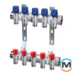 Регулирующий коллектор FAR 7+7 отвода 1"x3/4", Количество выходов: 7, Тип коллектора: С термоклапанами, Диаметр вход/выход: 1", Диаметр подводов: 3/4", Резьба подводов: Евроконус, фото 