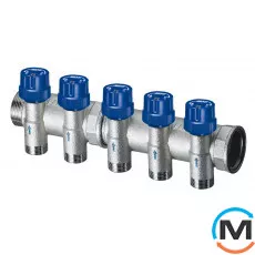 Терморегулирующий коллектор FAR 2 отвода 1" МР, Количество выходов: 2, Тип коллектора: С термоклапанами, Диаметр вход/выход: 1", Диаметр подводов: 3/4", Резьба подводов: Метрическая, фото 